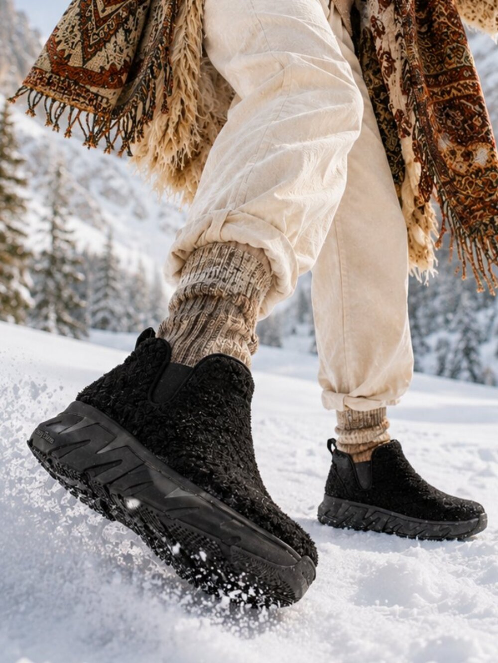 Skecher Mark Nason Collaboration Ziggy Kynle Black Shearling Slip On Ankle Boot